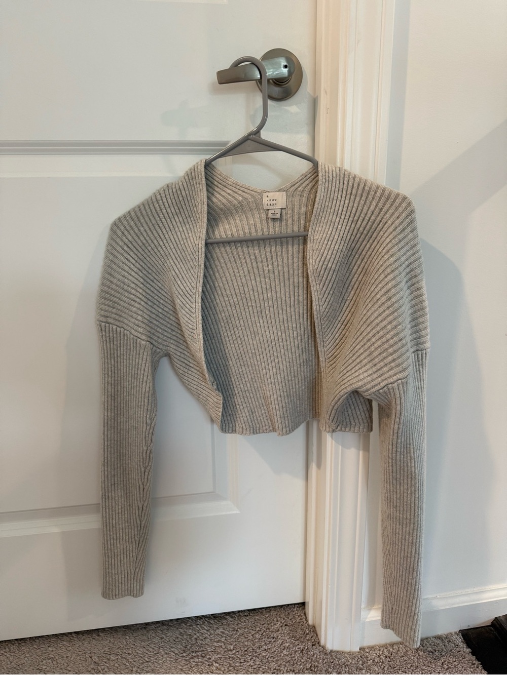 A New Day - Cropped Ribbed Shrug in Light Gray